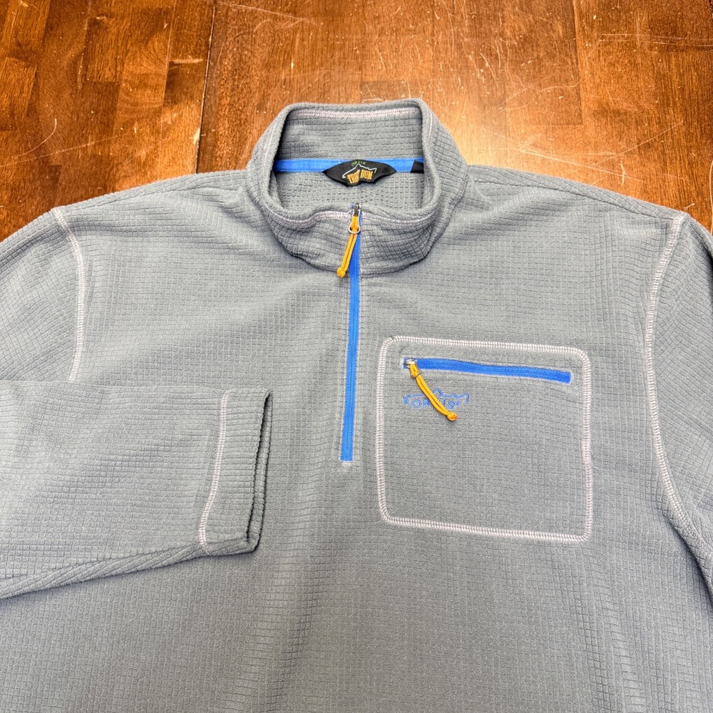 Orvis Trout Bum Fleece Pullover Mens Large Gray 1/4 Zip‎ Grid Jacket Fishing